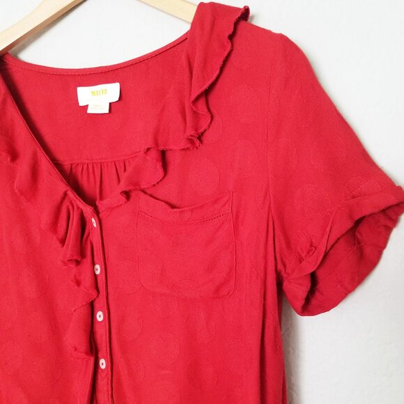 Anthropologie Maeve Jojo Ruffle V Neck Blouse Top S Red Dots Button Front Sweet - Picture 9 of 14